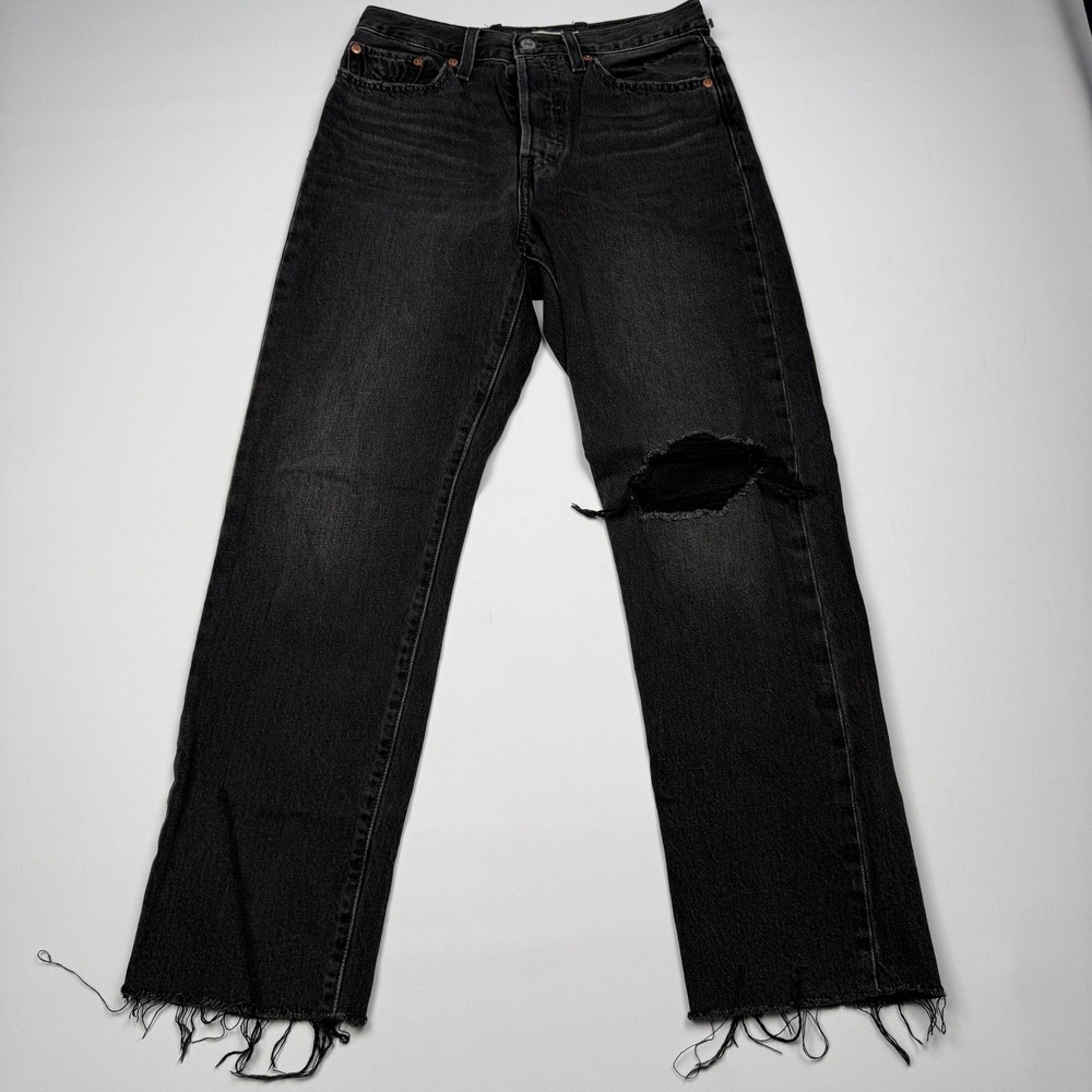 Levi's Wedgie Straight Jeans Womens 27 Black Charcoal High Rise Distressed